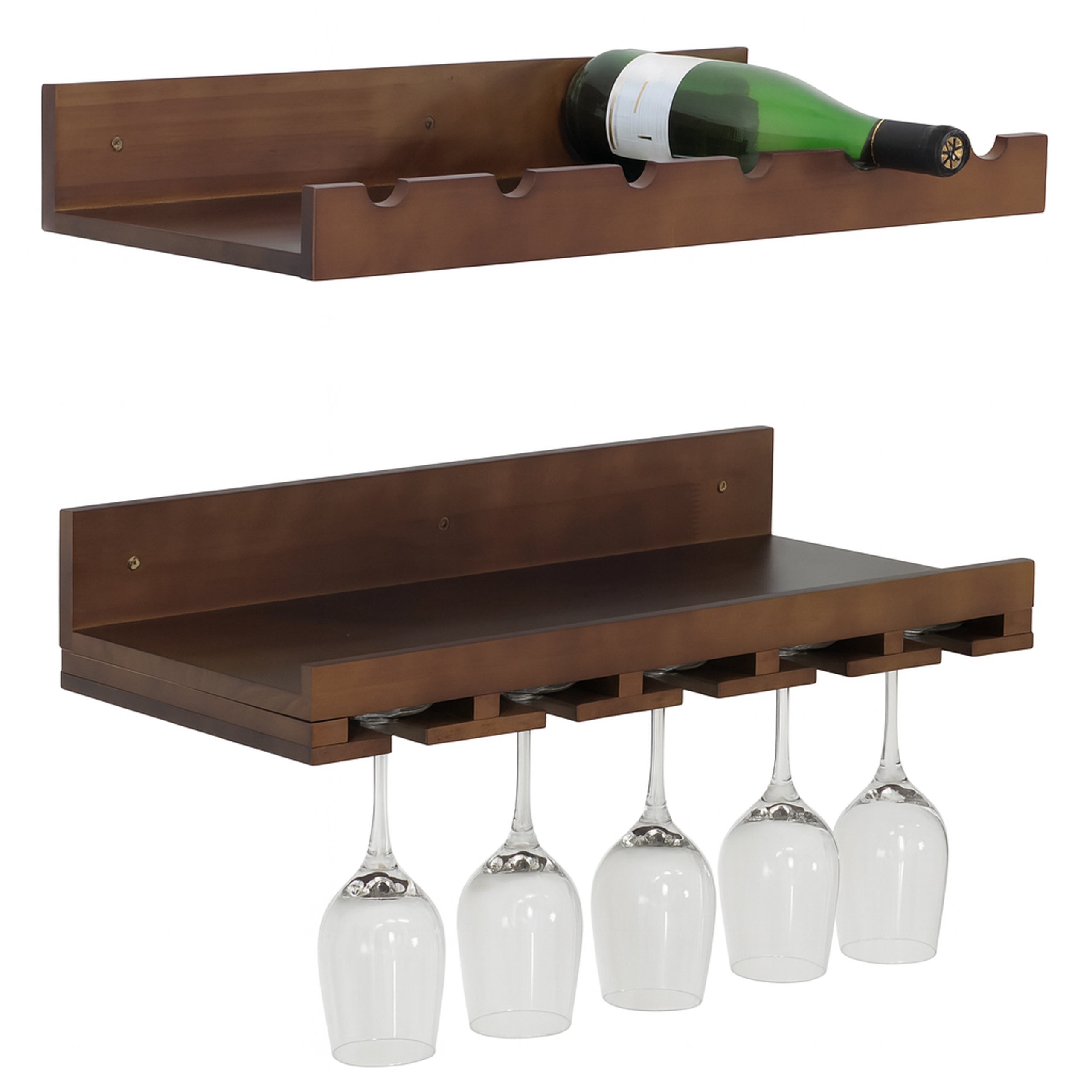HOMCOM - Portabottiglie da Parete in Legno e Acciaio per 15 Bottiglie di Vino e 4 Calici