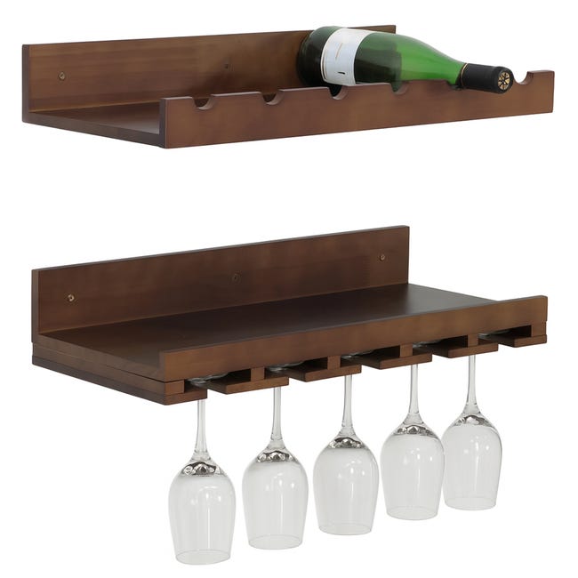 HOMCOM - Portabottiglie da Parete in Legno e Acciaio per 15 Bottiglie di Vino e 4 Calici HOMCOM - Portabottiglie da Parete in Legno e Acciaio per 15 Bottiglie di Vino e 4 Calici