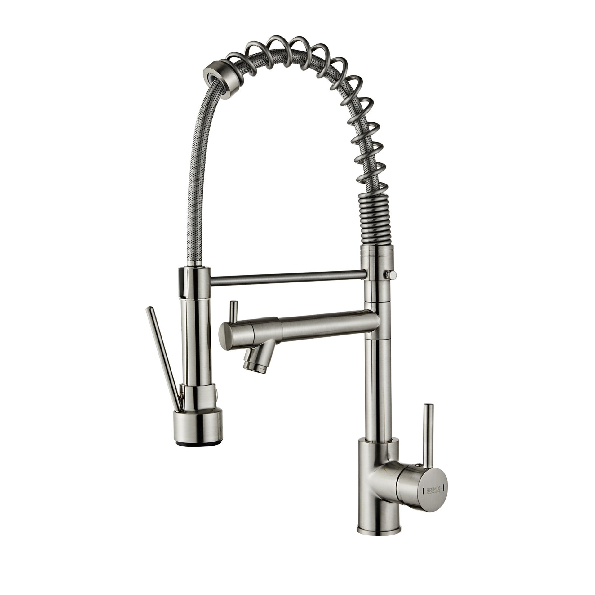 Bateria kuchenna, bateria zlewozmywakowa z wyciąganą wylewką, 2 funkcje, wylewka obrotowa 360°, bateria zlewozmywakowa - szczotkowane srebro