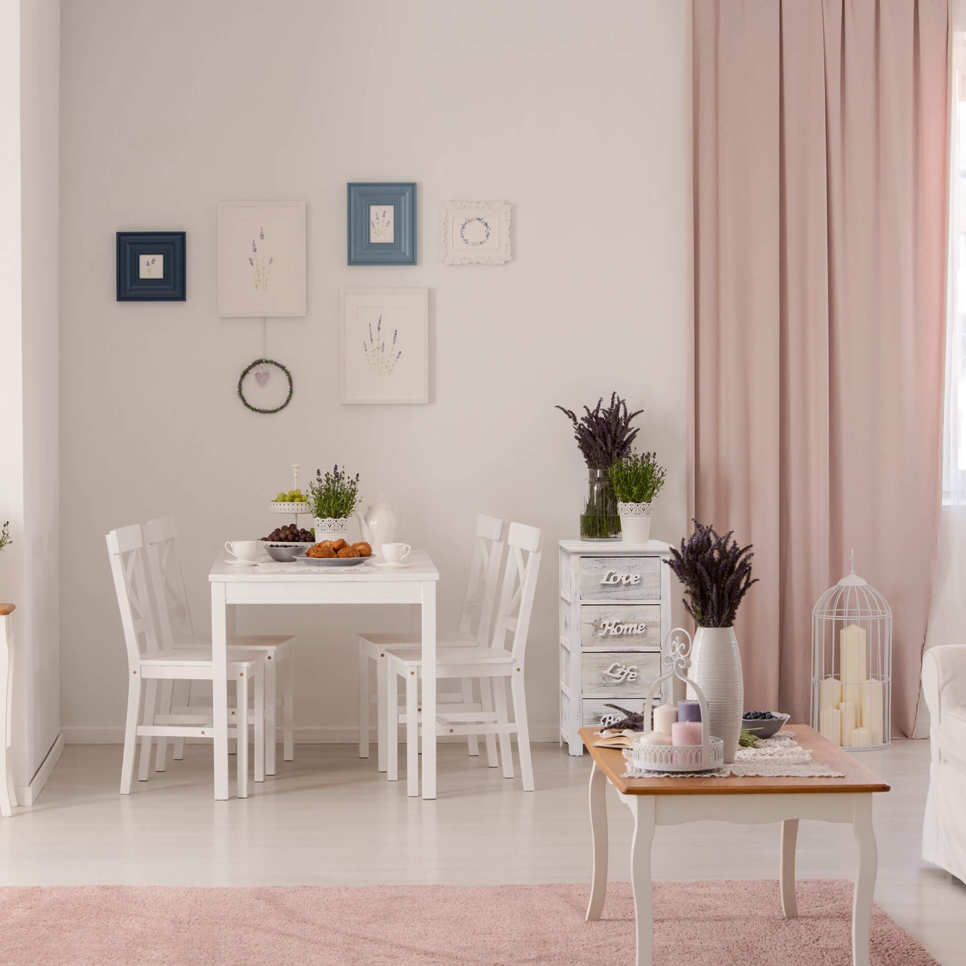 Mobili Rebecca Comodino Cassettiera 4 Cassetti Bianco Grigio Shabby 73x37x27 - 6