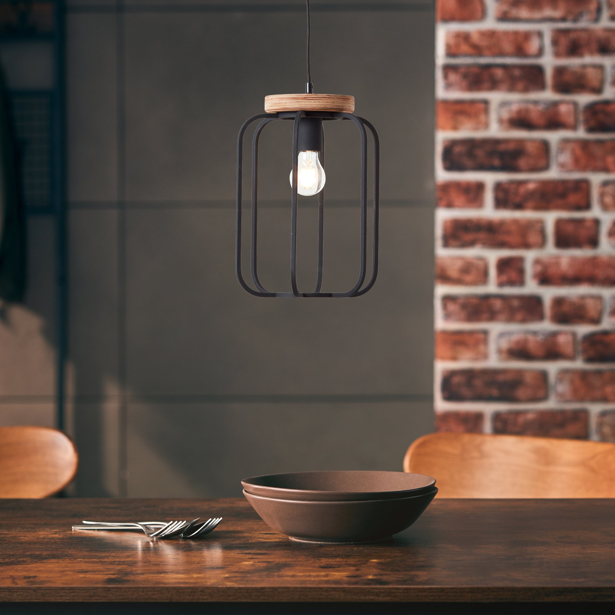 Brilliant Lampa wisząca Glasini 8 żarówek matowa czerń/dymione szkło metal/czarny bambus 8x C35, E14, 25 W - 4