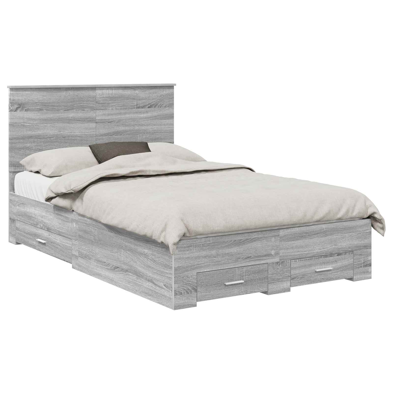 Cadre de lit en panneau de bois gris pour la chambre, 135 × 190 cm - 2
