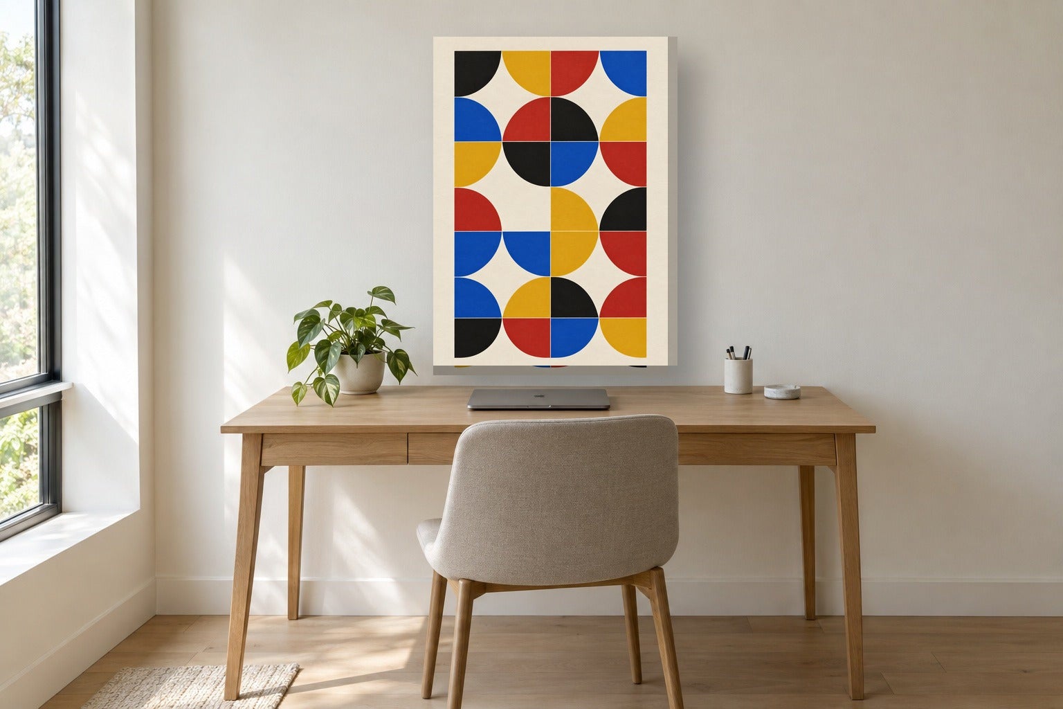Tableau géométrique Bauhaus «Quartos» sur toile, châssis en bois de 2 ...