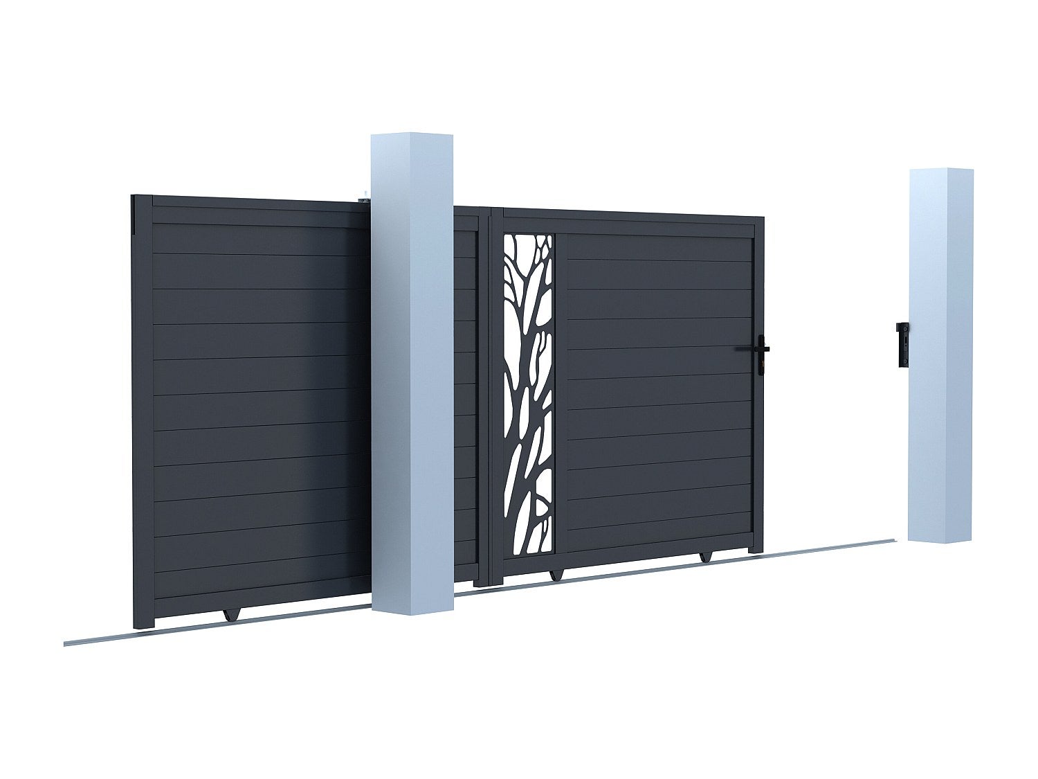 Brama elektryczna przesuwna z antracytowego aluminium półażurowa z wzorem szer. 400 x wys. 179 cm do złożenia - LABRIT II