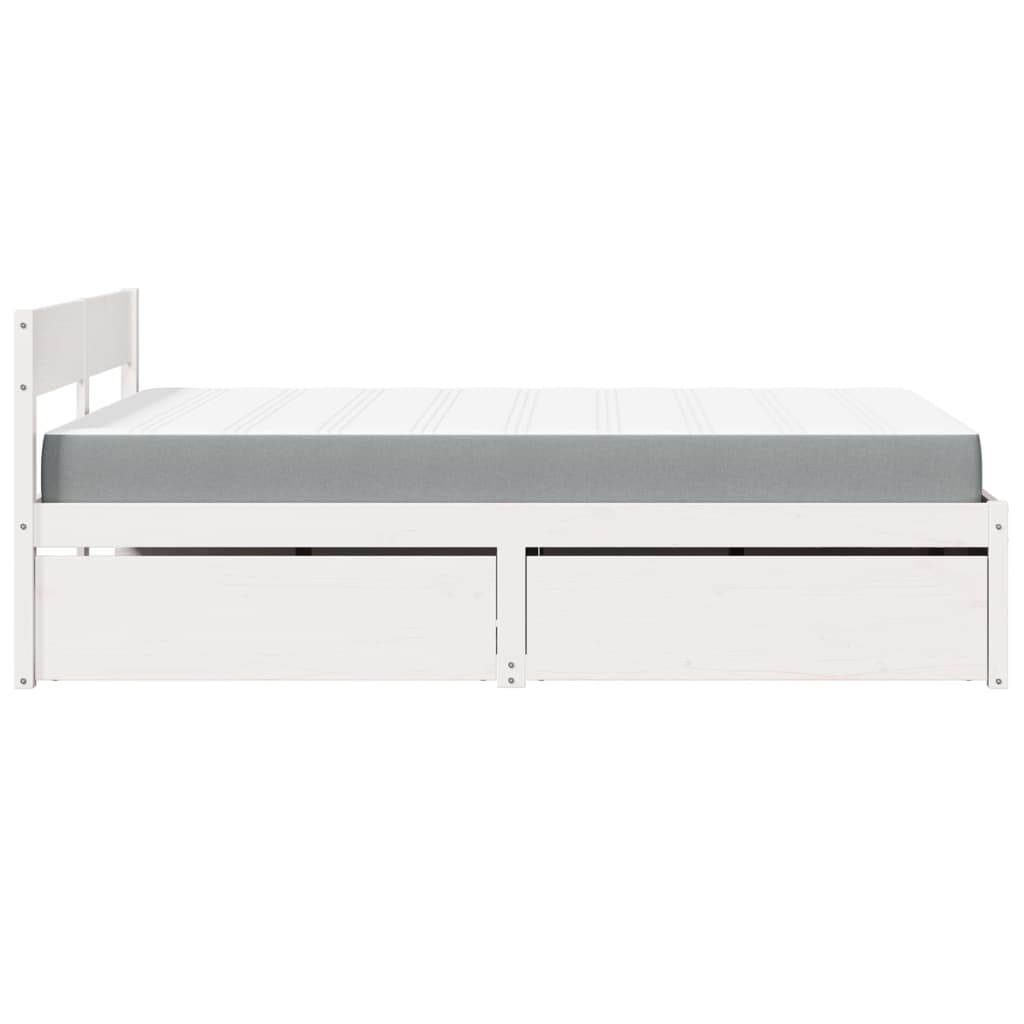 Lit avec tiroirs et matelas blanc 140 x 190 cm en pin massif - 5