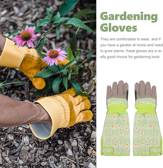 Gants de jardinage à manchette longue, résistants aux perforations et aux épines, en cuir PU vert, adaptés aux travaux de jardinage en extérieur - 3