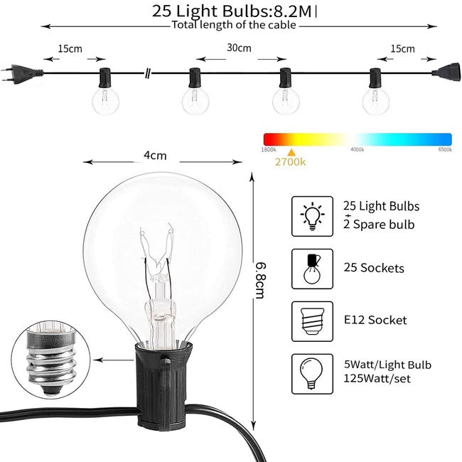 Catena Luminosa Esterno con Telecomando 30M, Dimmerabile G40 Luce da Catena Luminosa Esterno con Telecomando 30M, Dimmerabile G40 Luce da