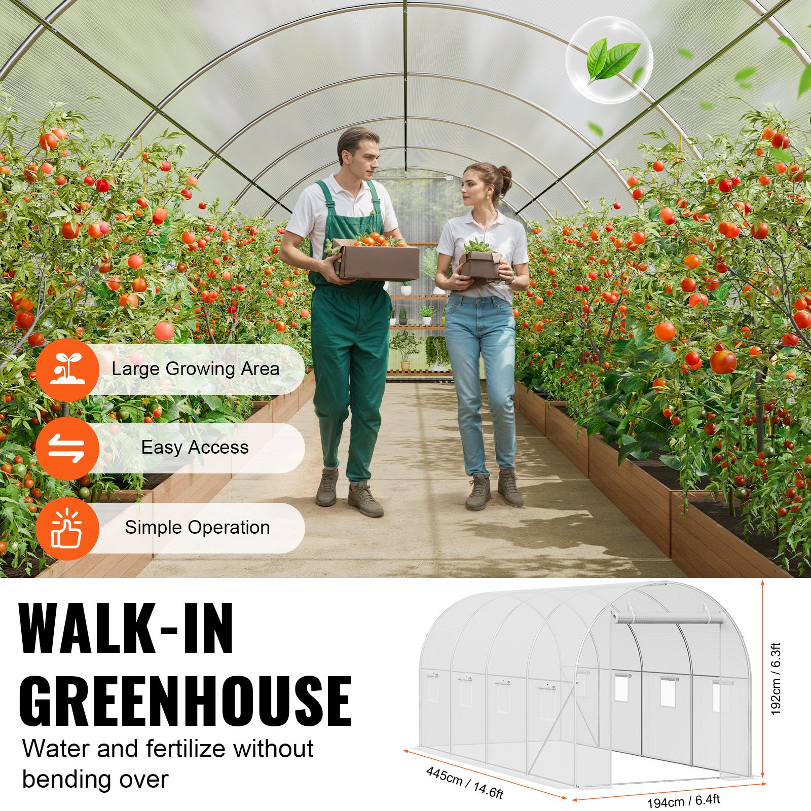 Serre tunnel de jardin,VEVOR tente phytosanitaire,cadre en acier galvanisé,couverture en PE blanc,porte à fermeture éclair roulante,8 fenêtres - 5