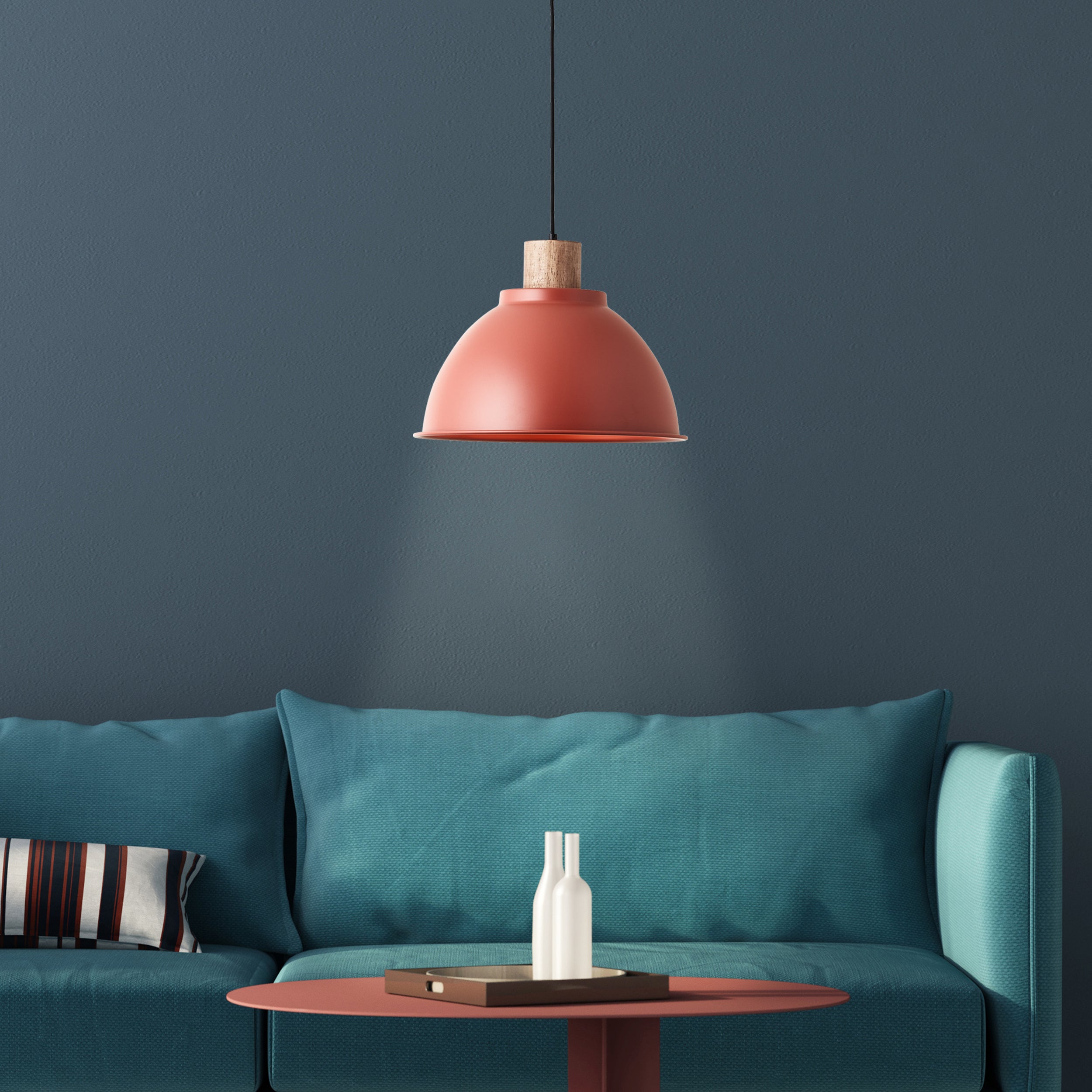 Brilliant Lampa wisząca Erena 38cm czerwony metal/drewno 1x A60, E27, 60 W, pasuje do zwykłej żarówki (brak w zestawie) - 4