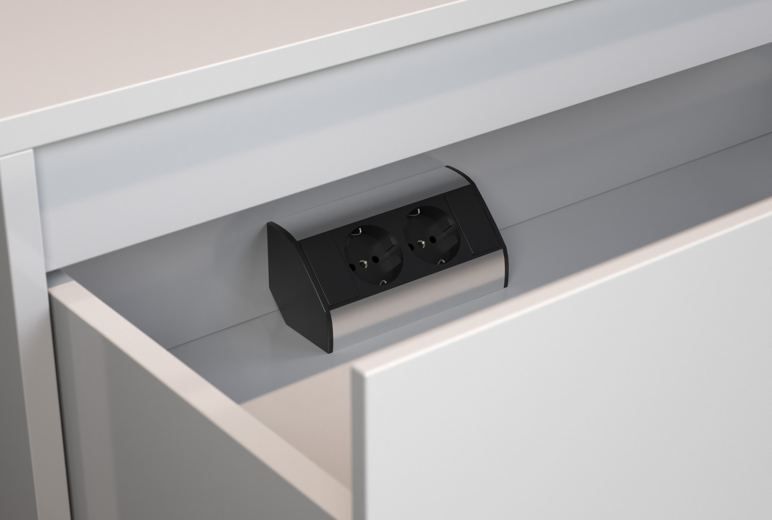 BERNSTEIN - Bloc multiprise double prise pour coins pour armoires et meubles de salle de bain - 15,1x6,4cm - Noir / Argenté - 2