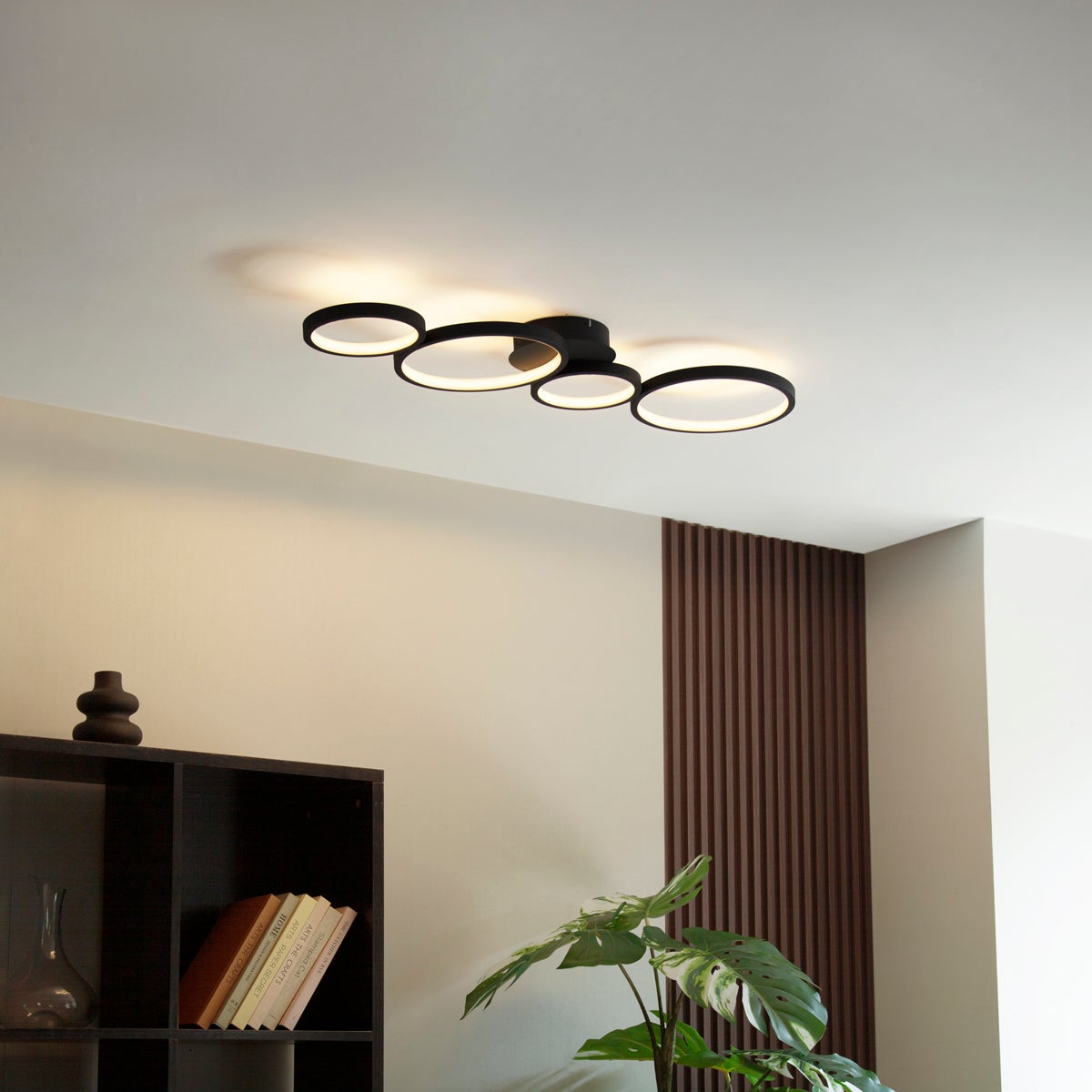 Qazqa moderne plafonnier - Lupolo - noir, led intégrée 40w incluse, Integrated led, 2700k, blanc chaud, dimmable, à 4 lumières, - 2