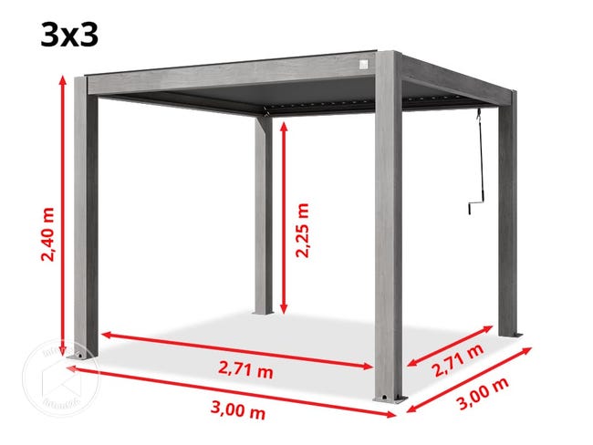 Pergola PRIMEYARD 3x3 M - Grigio Con Tetto Regolabile In Acciaio E Alluminio - Foto 4