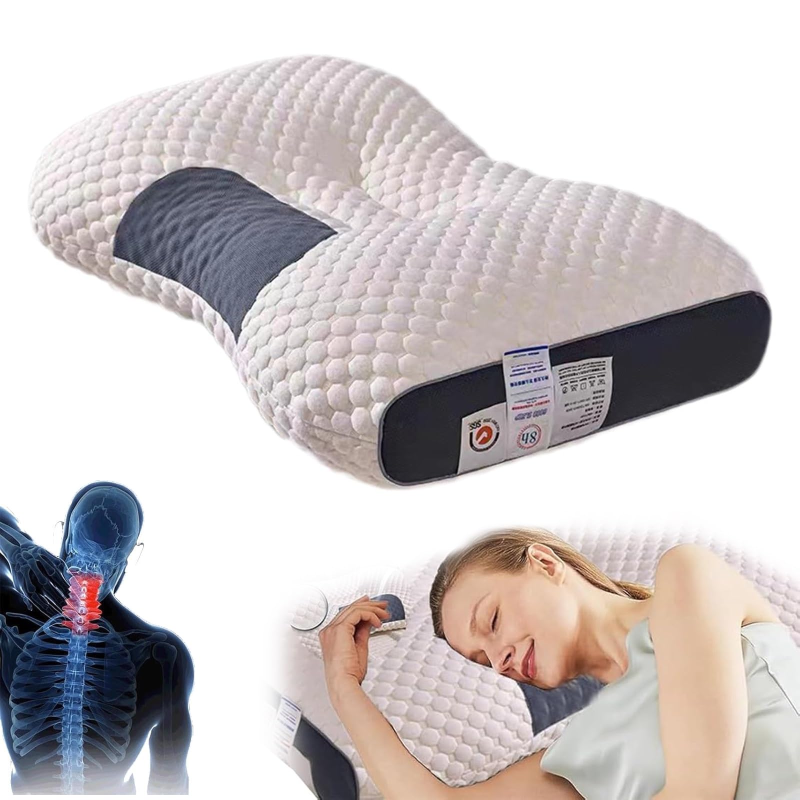 1 almohada para dormir de punto 3d,almohada de fibra de poliéster lavable,protección para el cuello por zonas,que absorbe la humedad y es transpirable