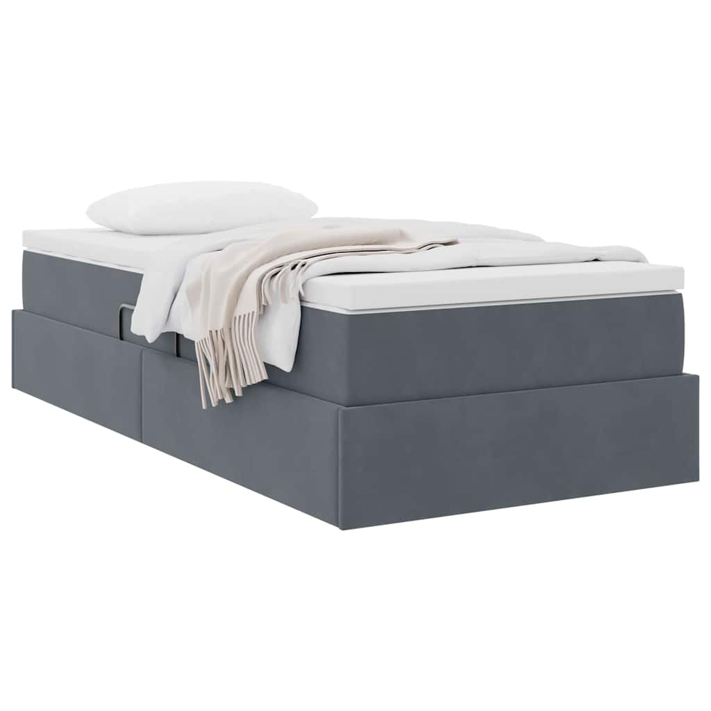 Lit avec rangement et matelas en velours gris foncé, pour la chambre, 90 × 190 cm - 3