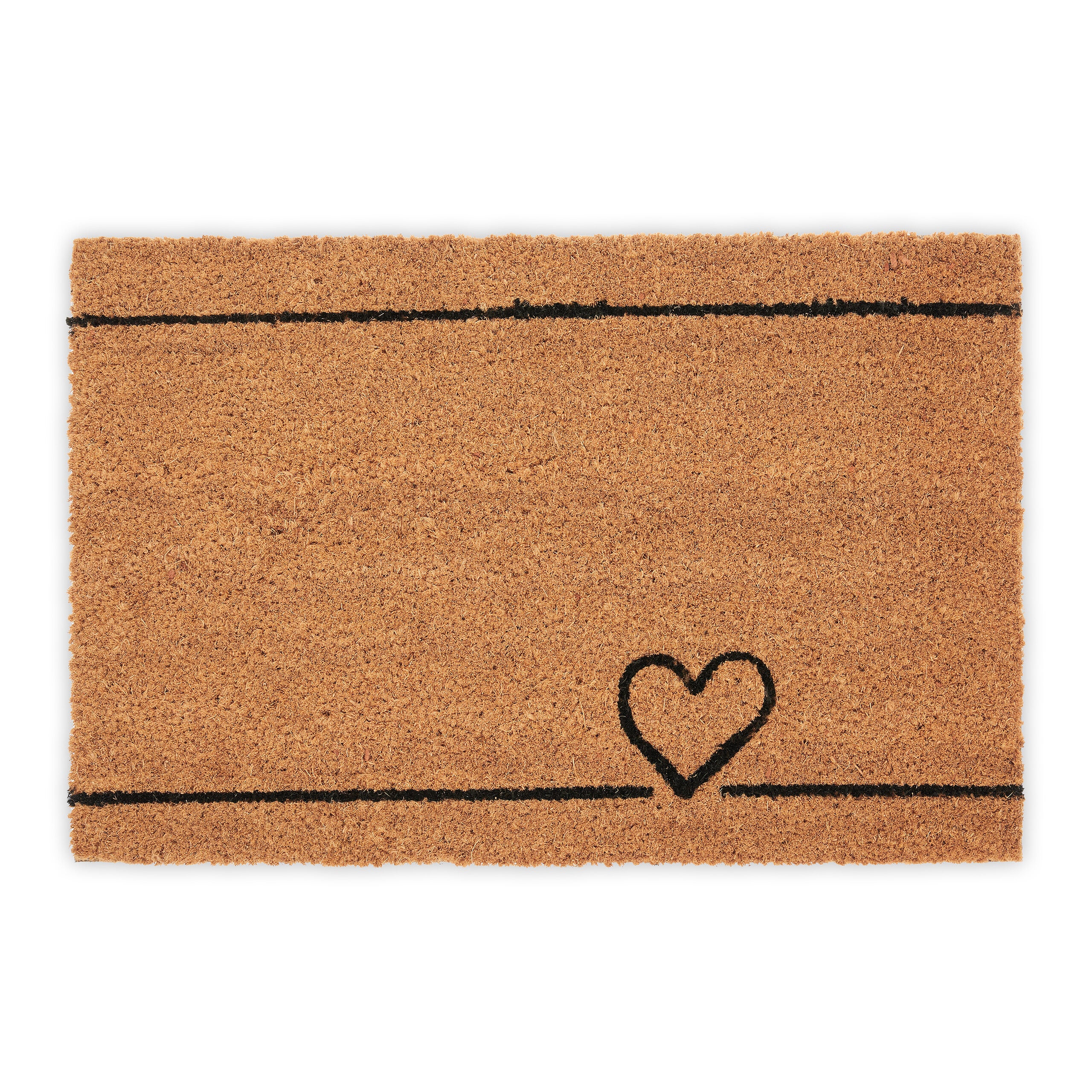 Relaxdays felpudo de entrada, coco, alfombrilla para puerta, corazón, 40x60 cm, interior y exterior, natural y negro
