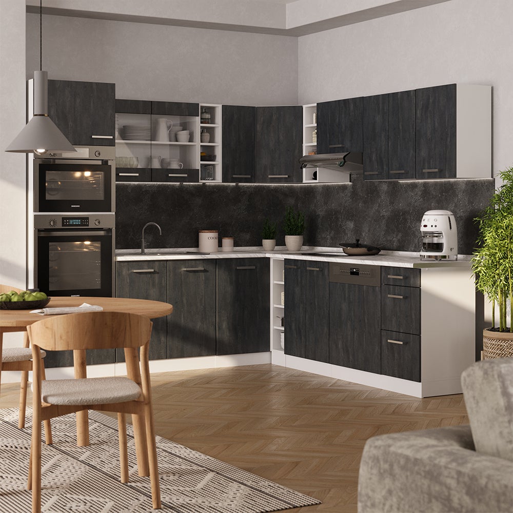 Vicco Cuisine en angle R-Line, Béton noir/Blanc, 247 x 237 cm PT Chêne - 6