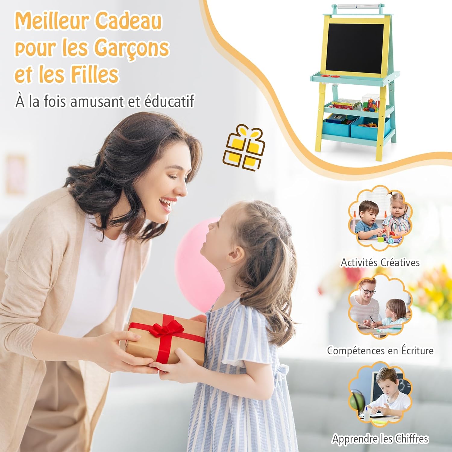 Tableau Enfant Double Face, Chevalet Enfant avec Tableau Blanc/Noir Effacable, Tableau Magnétique, Tableau a Craie pour 3+ Ans, Vert - 5