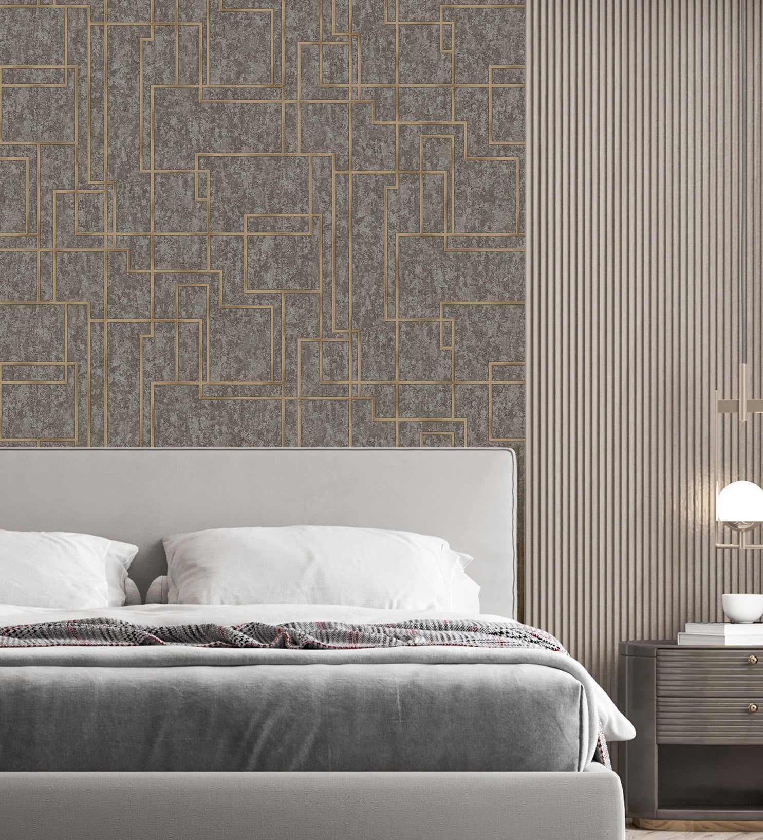 Muestra din a4 de papel pintado vinílico lavable moderno de líneas geométricas con relieve - allure lines 681633 de gaulan