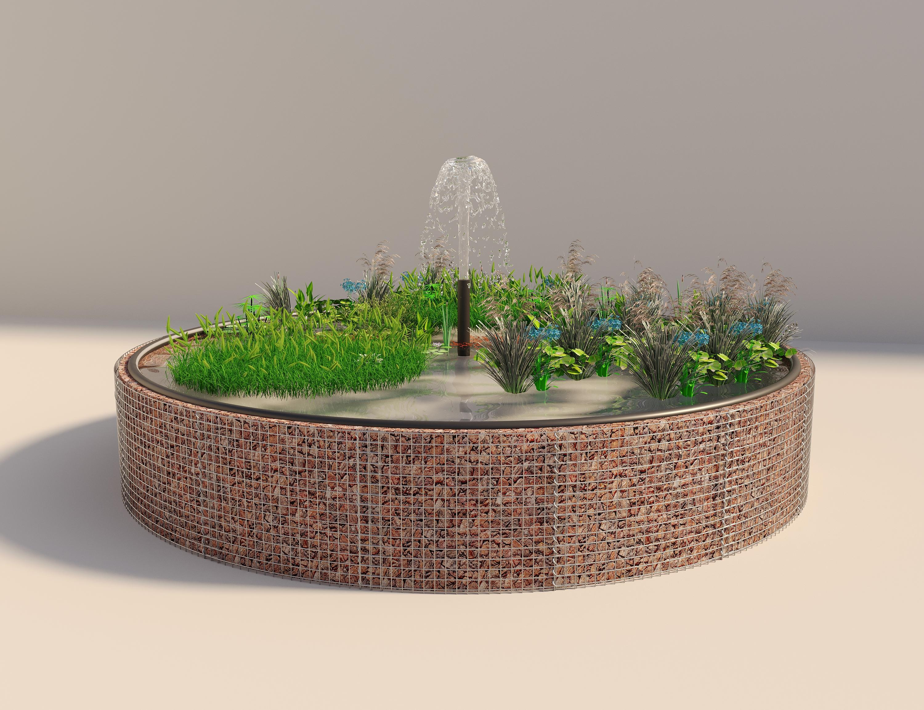Estanque elevado redondo de gaviones, diámetro exterior 472 cm, altura 80 cm, malla 5 x 5 cm, grosor de pared 15 cm