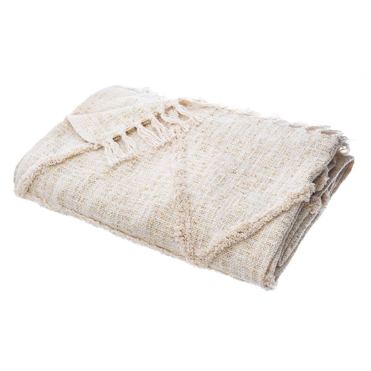 Tappeto kilim in cotone marrone e beige 200 x 300 cm trapuntato a mano con nappe geometriche Aragats