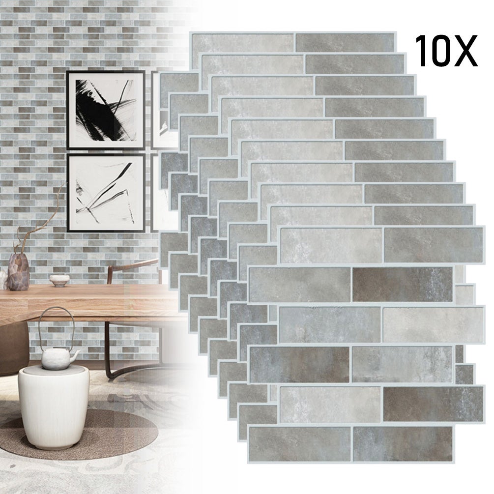 10 samoprzylepnych płytek 3D w stylu retro z cegieł, szare i białe naklejki na ścianę, 30x30cm, odpowiednie do kuchni, sypialni, salonu