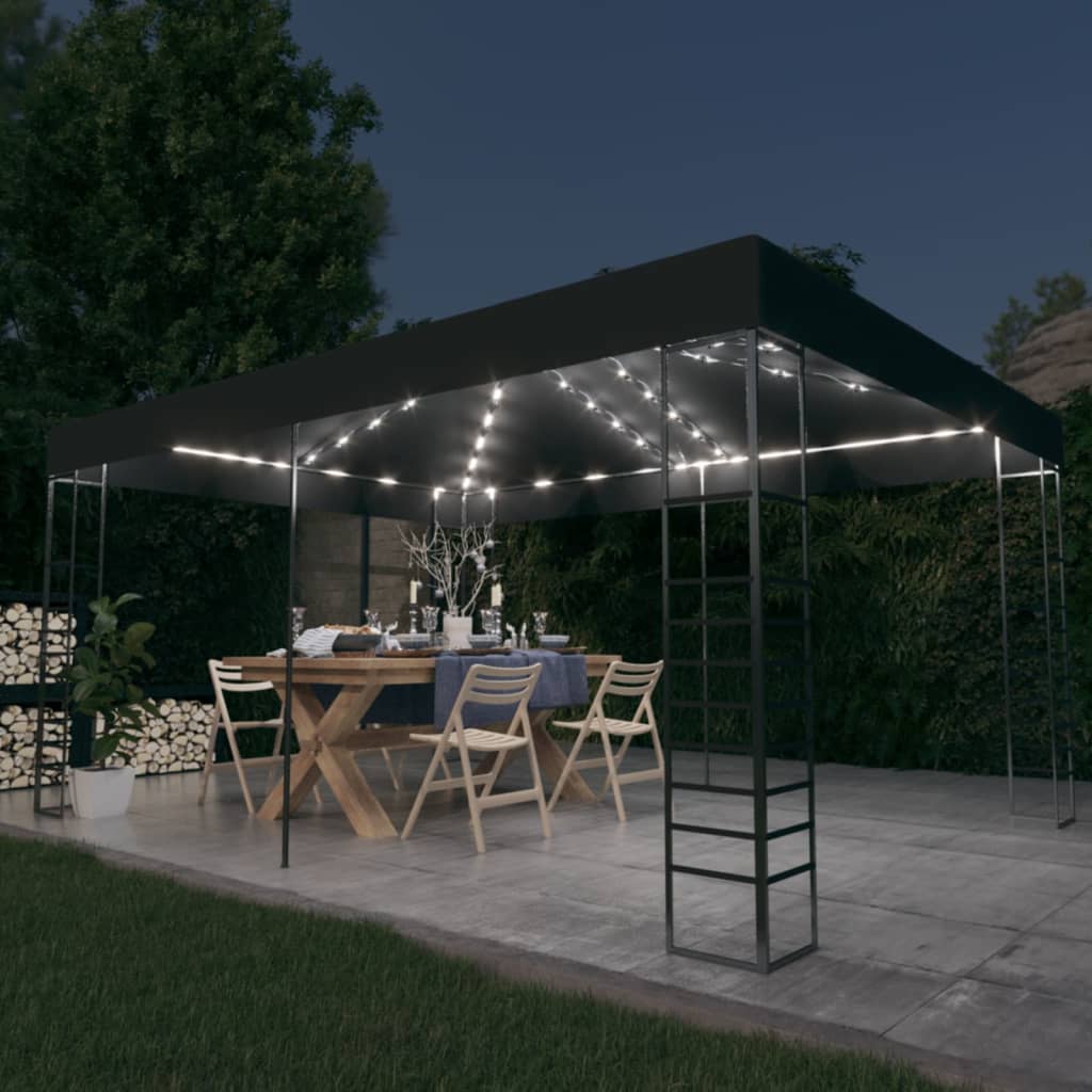 Gazebo Con Luci LED 3x4m - Telo Impermeabile, Struttura Acciaio - Per Giardino E Terrazzo