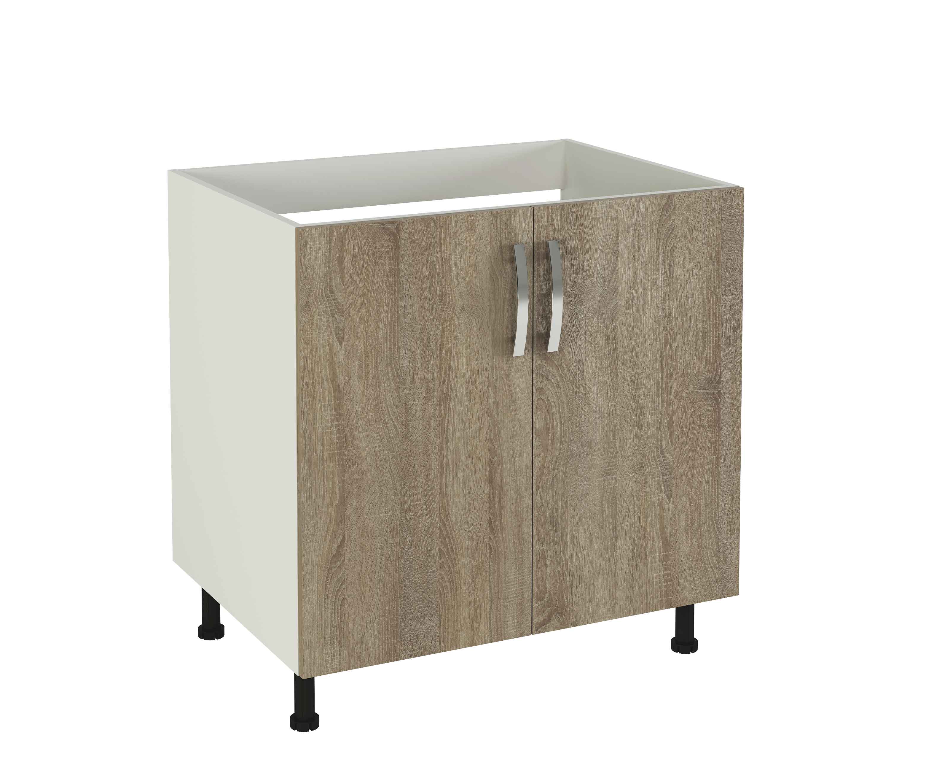 Meuble Bas De Cuisine Pour Evier 2 Portes Coloris Chêne Cortez - Hauteur 85 X Longueur 80 X Profondeur 58 Cm - 2