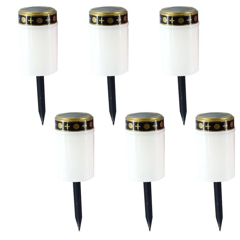 6 lamp LED solarnych z czujnikiem światła i szpikulcem do wbijania w ziemię (białe)