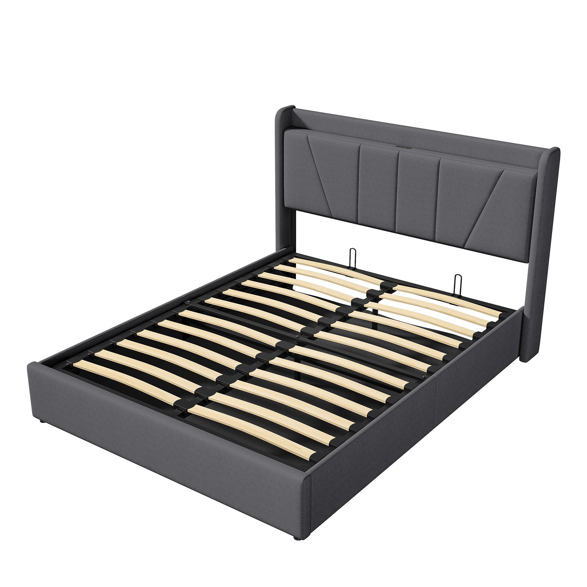 Lit Coffre 160x200 avec USB et Type C, Lit capitonné avec Sommier à Lattes, Lit Double, Gris - 6