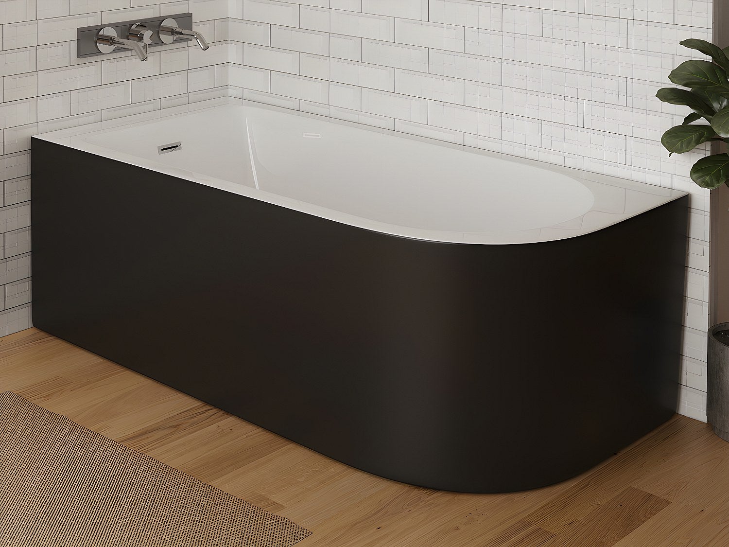 Wanna narożna - 201 l - 150 x 75 x 58 cm - Czarny z połyskiem - Lewostronna - ANIKA