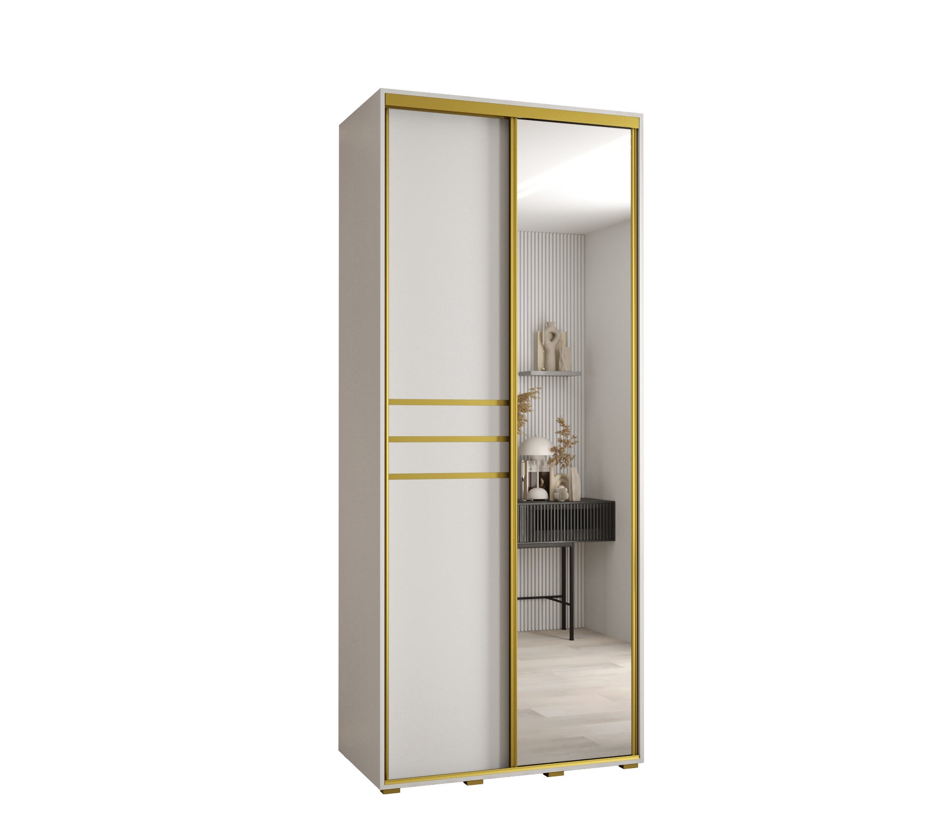 Szafa przesuwna z lustrem wysoka Davos 11 110 x 45 x 235,2 cm biały + biały + u. złoty - Abiks Meble