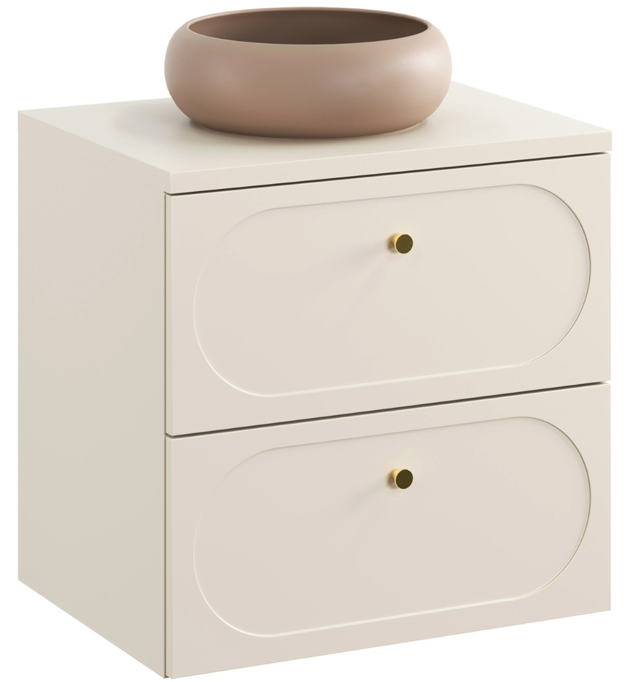 Szafka łazienkowa DONNA SAND 60 cm beżowa z umywalką frezowana 2 szuflady