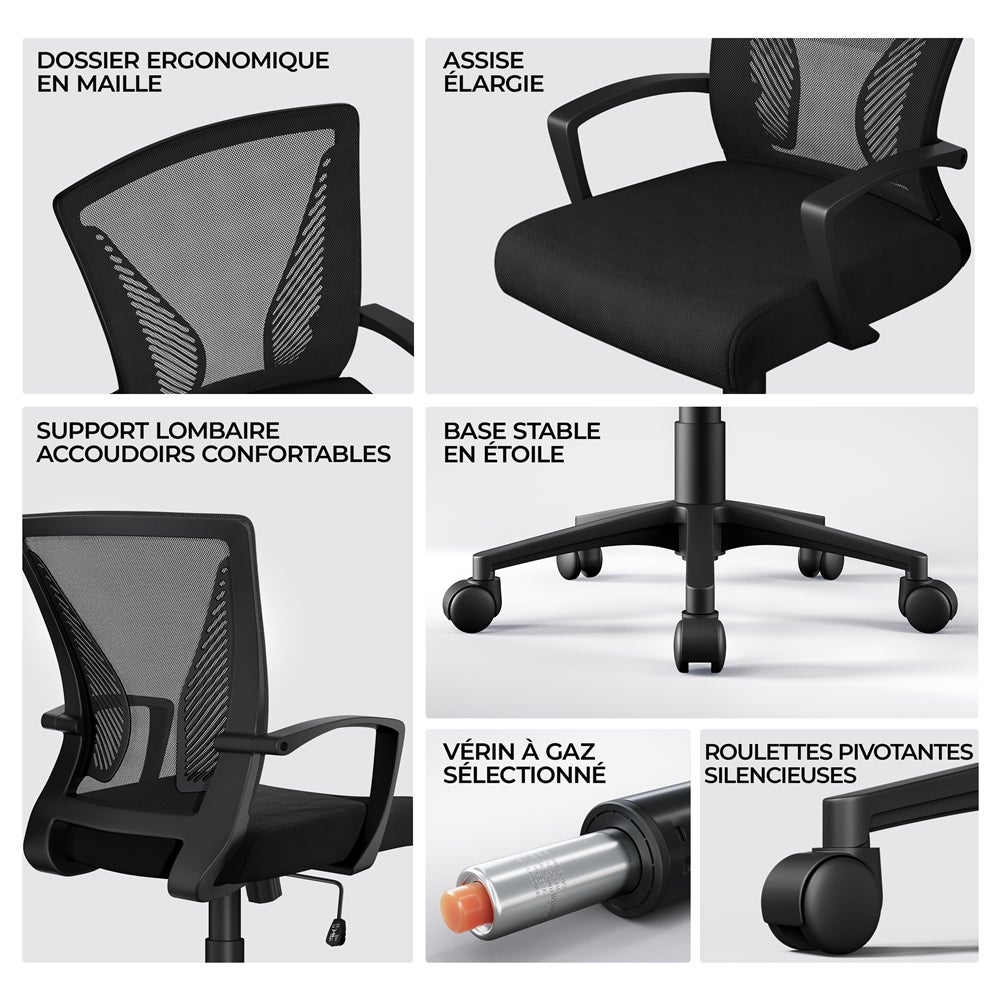 Chaise Bureau avec Siège Dossier Hauteur Réglable Fauteuil d'Ordinateur Charge 125kg Yaheetech - 5