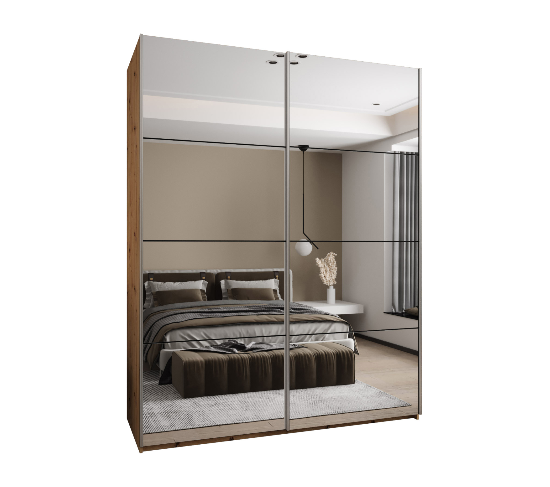 Szafa przesuwna wysoka Lux 2 200 x 64 x 245,5 cm artisan + czarny + u. srebrny - Abiks Meble