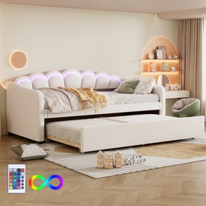 Divano Letto Estensibile 90/180x200 Cm | Velluto Beige | Rete A Doghe | Senza Materasso - Foto 11