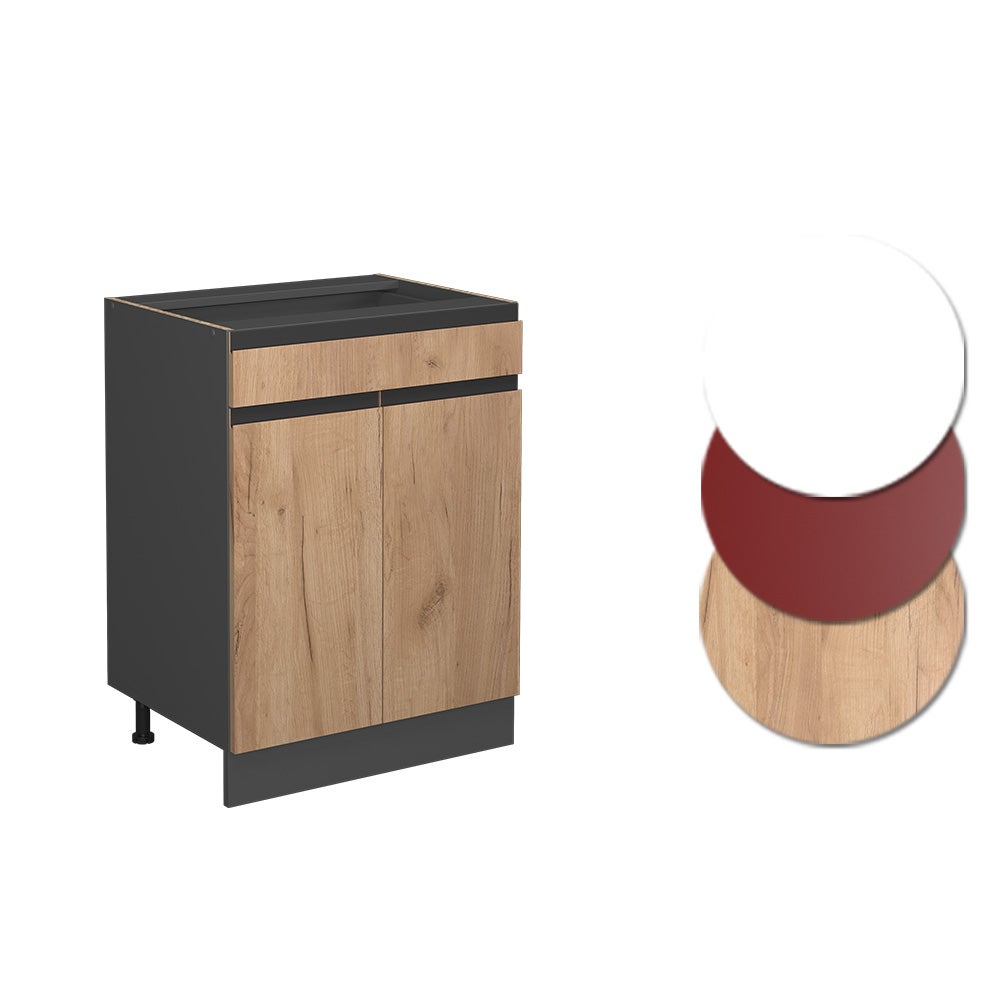 Vicco Meuble cuisine R-Line, Chêne de force doré, 60cm J-Shape, avec tiroir, sans PT - 5
