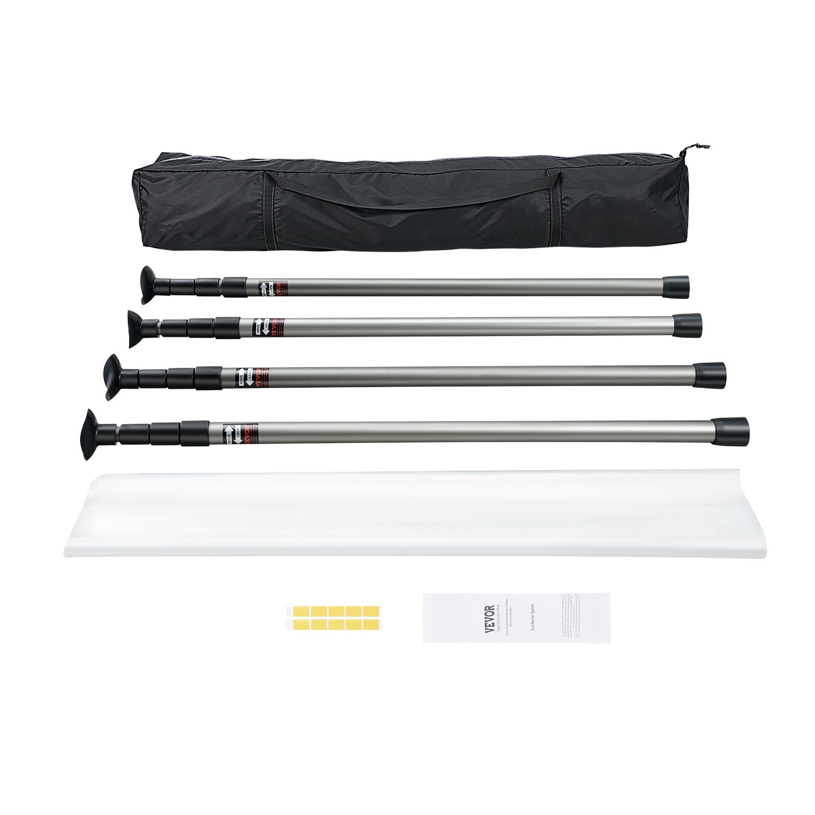 Puerta antipolvo,vevor kit de barrera antipolvo con 4 postes telescópicos de 366 cm,bolsa de transporte y película de plástico,obras construcción
