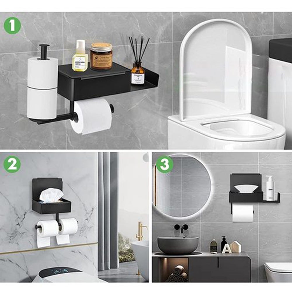 10 Caja de pañuelos de acero inoxidable, soporte de papel higiénico, estante de almacenamiento sin perforaciones, portarrollos de papel higiénico - 5