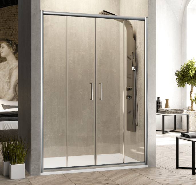 Frontal de ducha 2 Fijos Lateral Fijo : 77 - 79 cm + 2 Puertas Correderas 165 cm 165 cm BELLA Lateral Fijo : 77 - 79 cm - 4