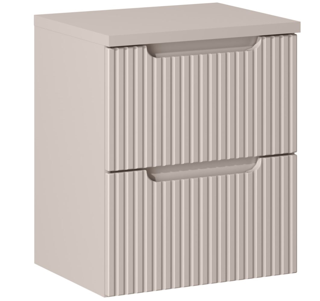 Szafka łazienkowa NOVA 50 cm kaszmir z blatem kaszmir wisząca ryflowane fronty szuflady