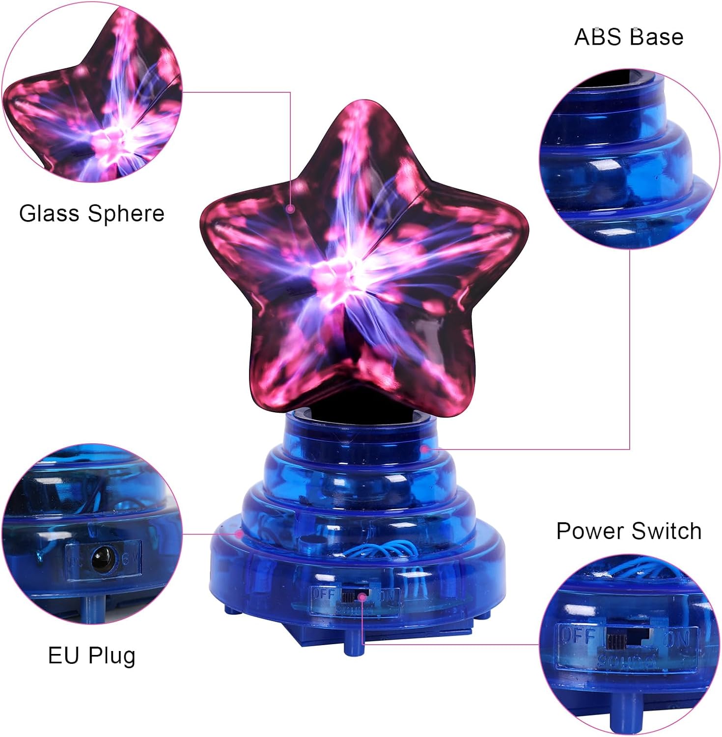 COMELY Boule Plasma 4W, Lampe Plasma Étoile 11×10×17 cm avec Contrôle Tactile et Sonore, Lumière Rouge USB pour Salon et Chambre - 6
