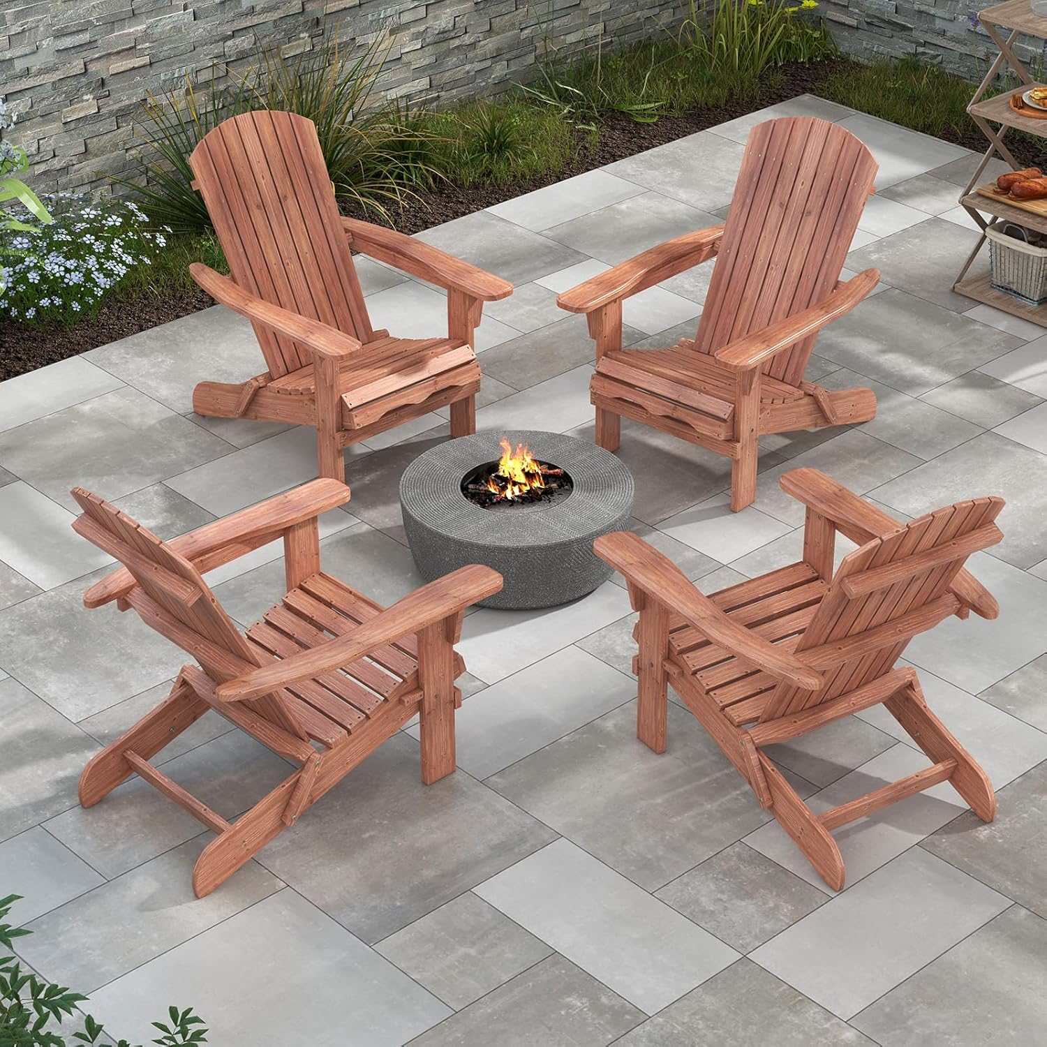 Lot de 2 Chaise de Jardin Adirondack en Bois, Fuateuil de Jardin à Lattes Pliable avec Accoudoirs, Dossier Haut, Charge 160 KG - 4