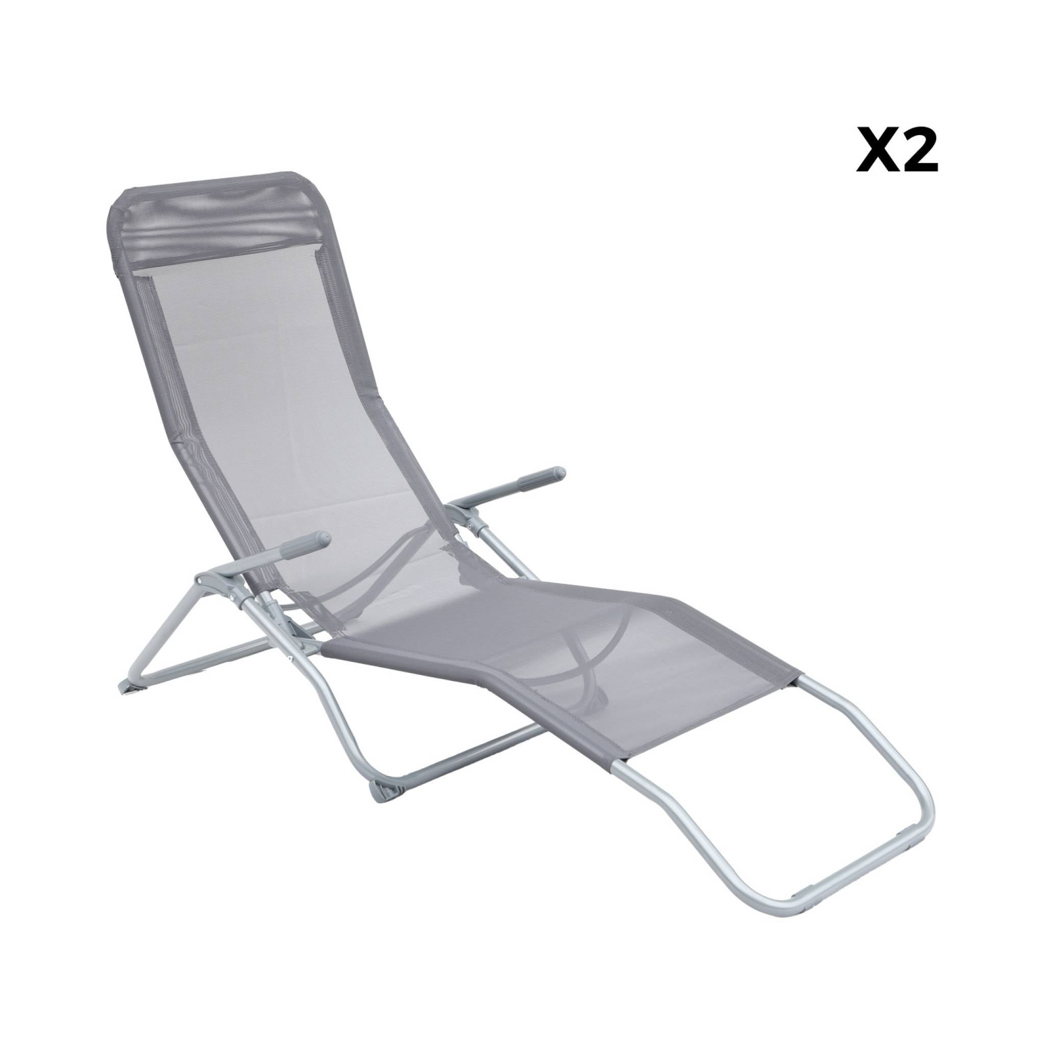 Tumbona plegable de textileno con 2 posiciones, set de 2 Antracita - 57x168x93 cm - 6