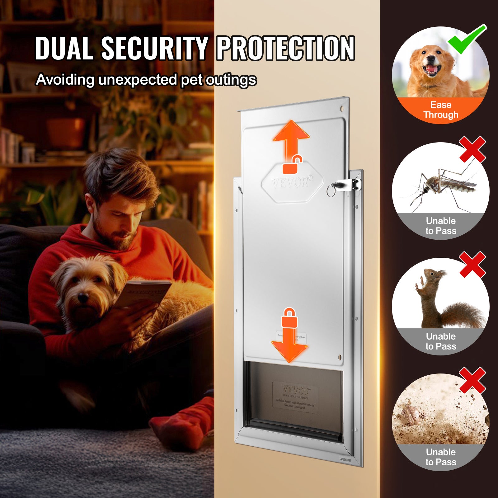 Gatera para Animais,VEVOR Porta para Cão e Gato 337x509 mm,Estrutura em Alumínio,Sistema de Fechamento e Tampa,Resistente às Intempéries,Branco L - 6