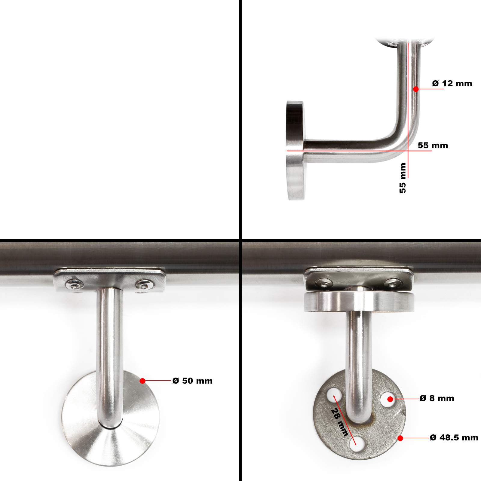 Kit Main courante Escalier 150cm Acier affiné V2A Garde-corps Rambarde Support mural Dispositif de fixation Balustrade Logement WilTec - 8
