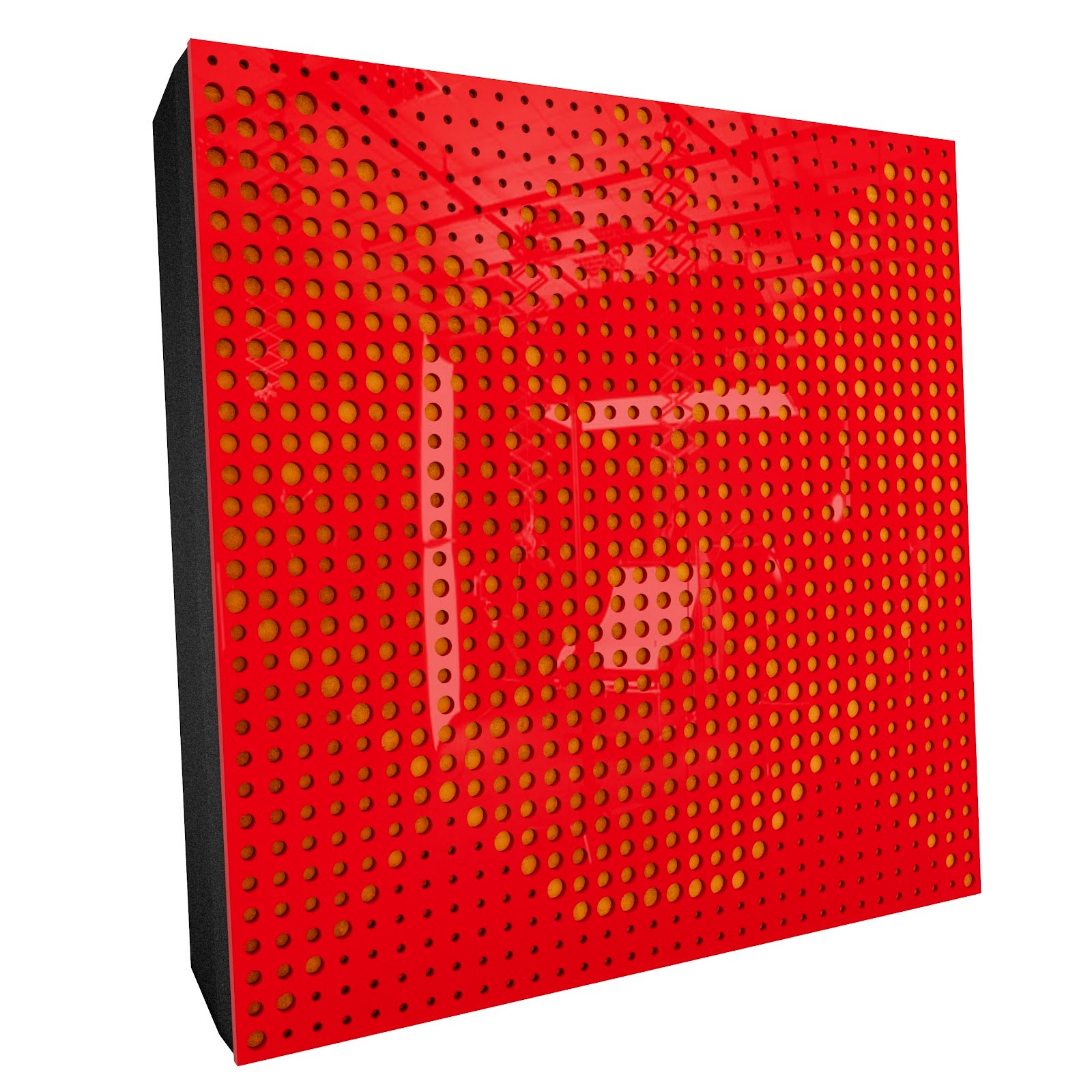 Lot de 2 Panneaux acoustiques WILDS-F décoratifs insonorisants 50x50x5 cm - Plastique perforé, tissu et mousse acoustique -Rouge brillant+Jaune - 2