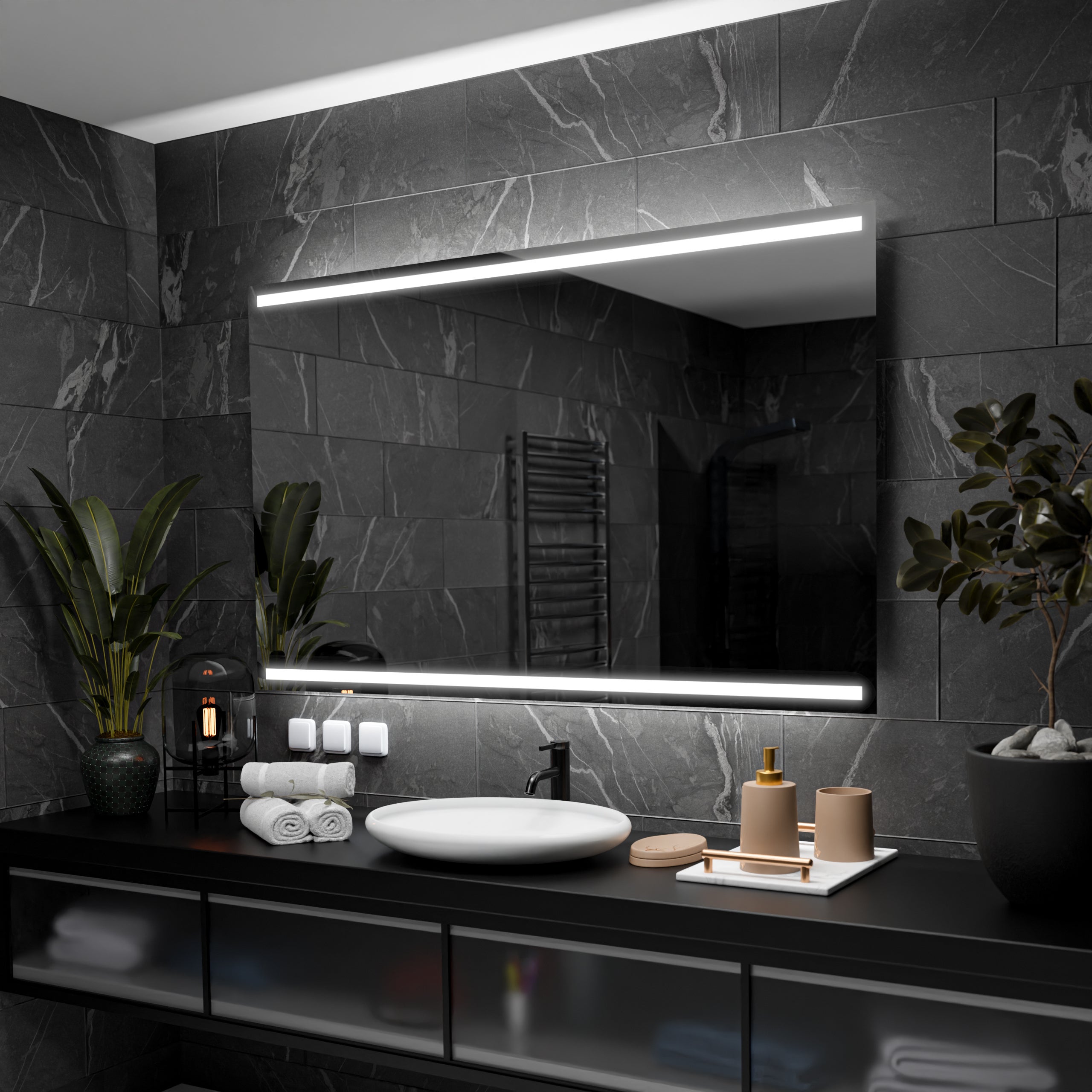 Miroir De Salle De Bain LED Denver - Bluetooth, Horloge, Interrupteur, Design Moderne, Neuf