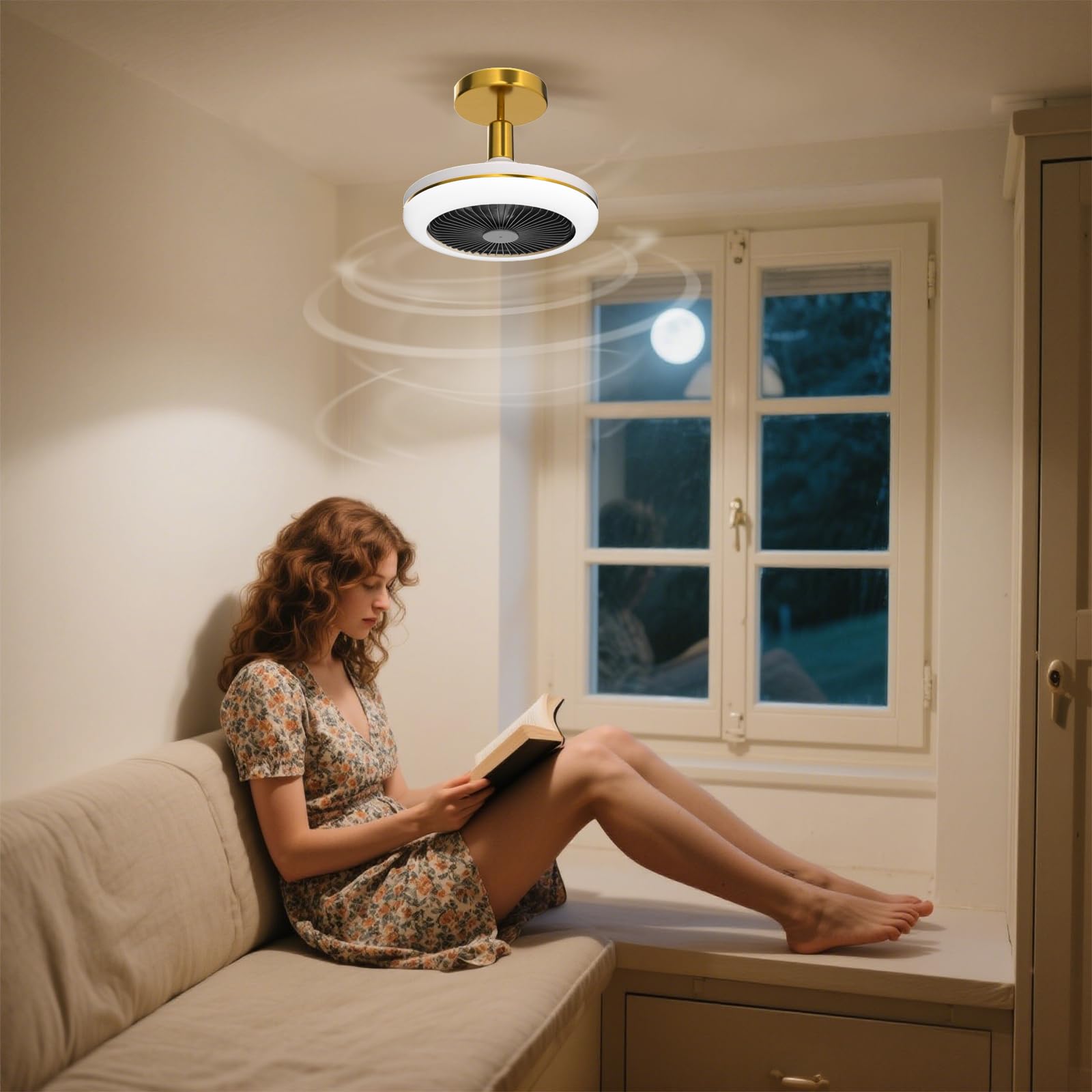 Ventilateur de plafond silencieux avec éclairage, 30 W, avec télécommande, douille E27, 3 vitesses, 3 couleurs dimmables - 6