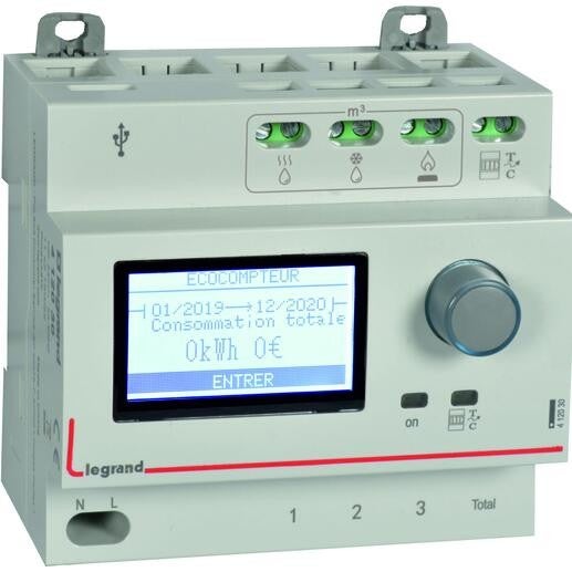 Ecocompteur standard pour mesure consommation sur 5 postes 230V~ - 50/60Hz - 5 Modules