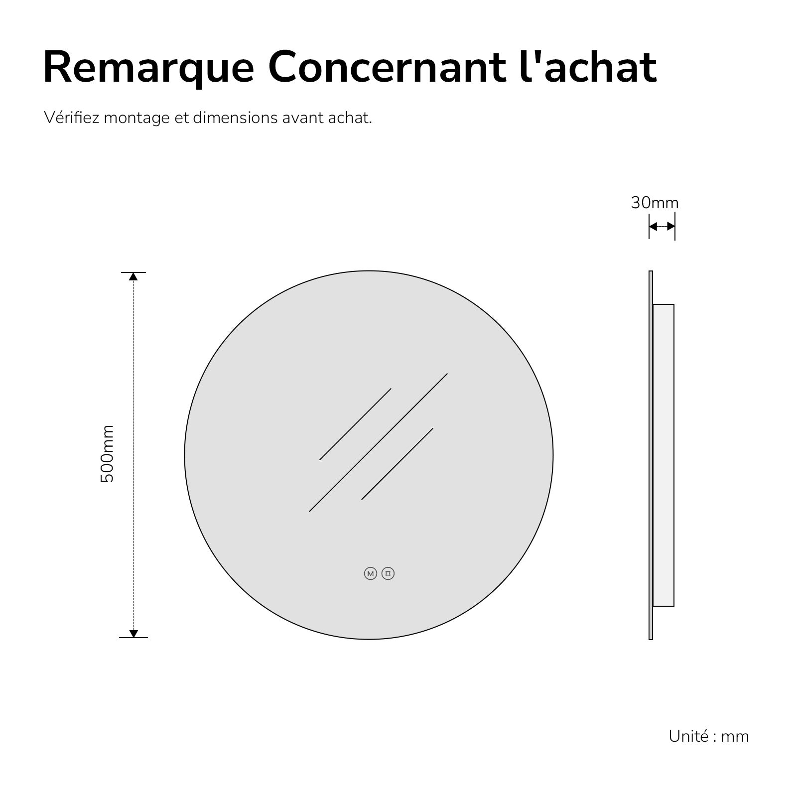 EMKE Miroir lumineux salle de bain rond diamètre 50cm, rétro-éclairage sans cadre, Miroir LED avec Interrupteur Tactile, Lumière Froide/Neutre/Chaude - 9